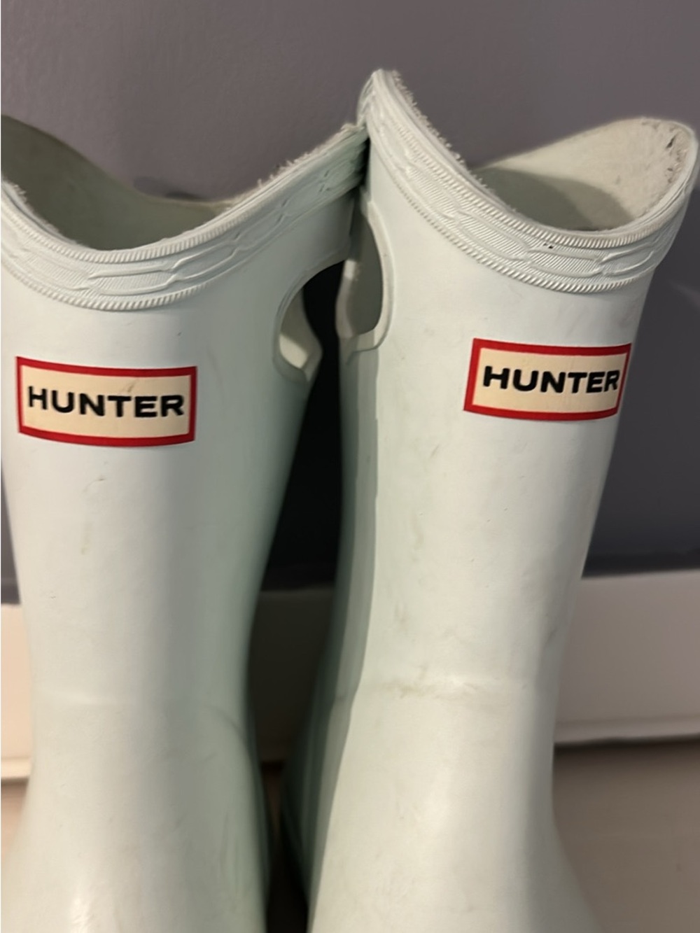 Hunter Women's Short Rain Boots in Mint Green with Red Logo